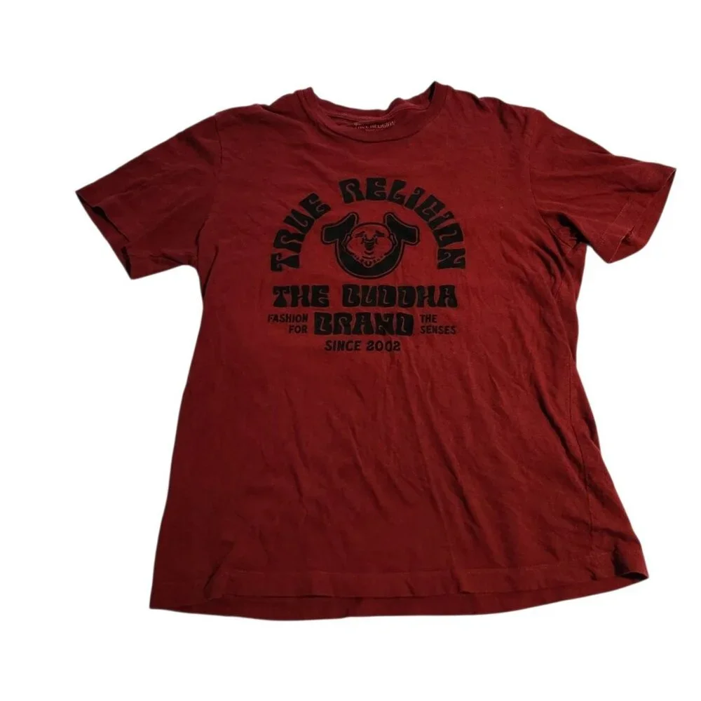 True Religion T-Shirt Dahlia Buddha‎ The Buddha Brand Red Cotton Mens Medium